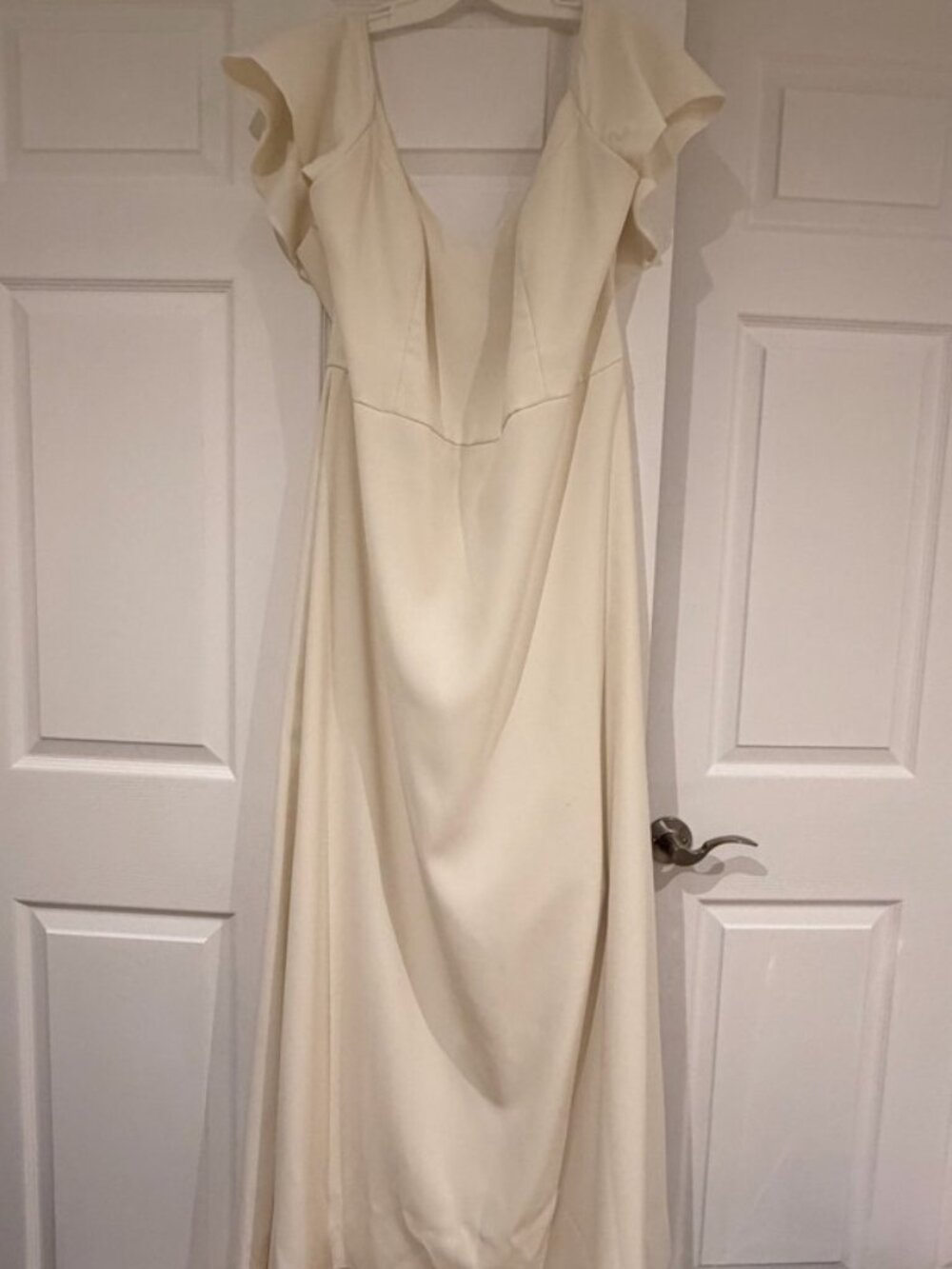 JY Jenny Yoo Dessy Crepe A-Line Wedding Dress Ivory Size 22L - Picture 3 of 8
